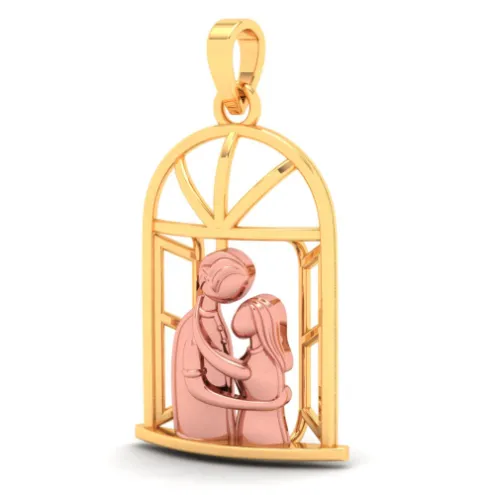 14k Gold Pendant In The Shape Of A Couple In Front Of A Window From Amazea Collection
