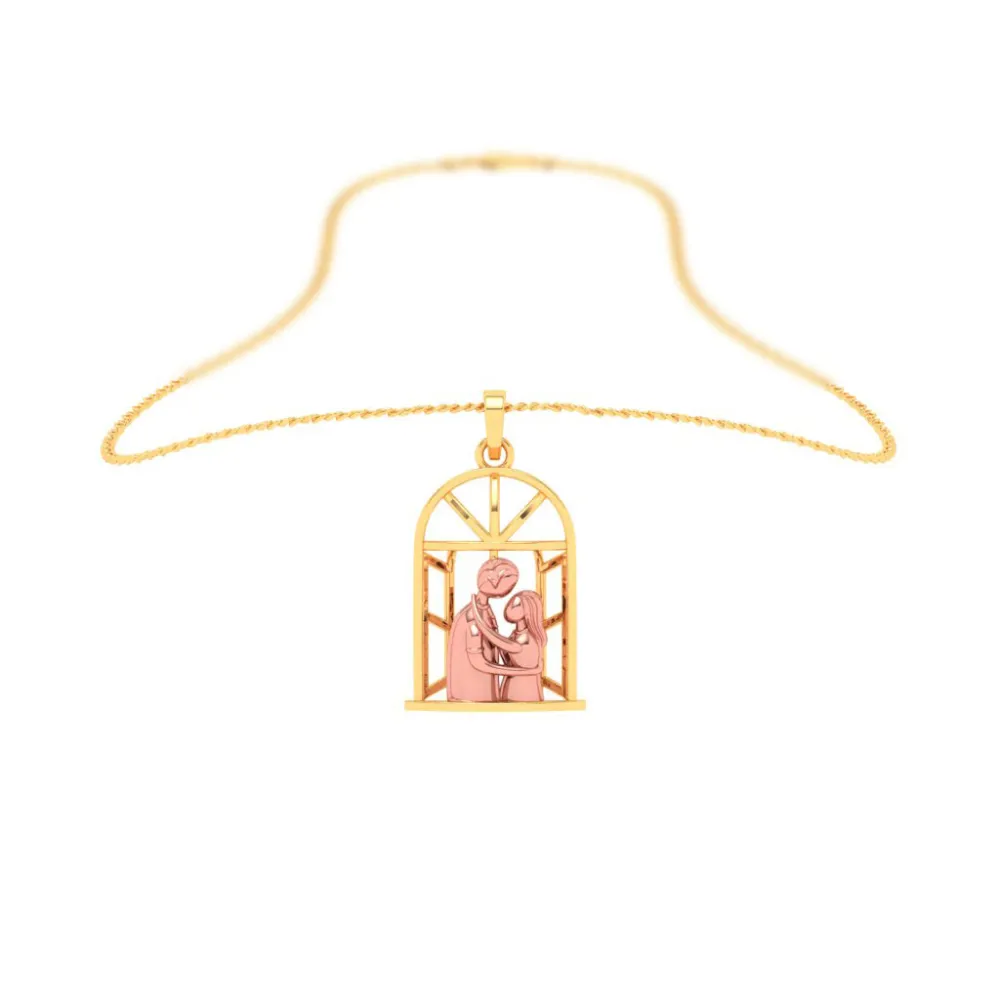 14k Gold Pendant In The Shape Of A Couple In Front Of A Window From Amazea Collection