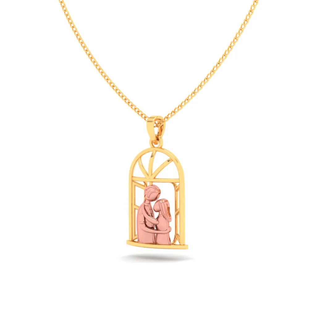 14k Gold Pendant In The Shape Of A Couple In Front Of A Window From Amazea Collection