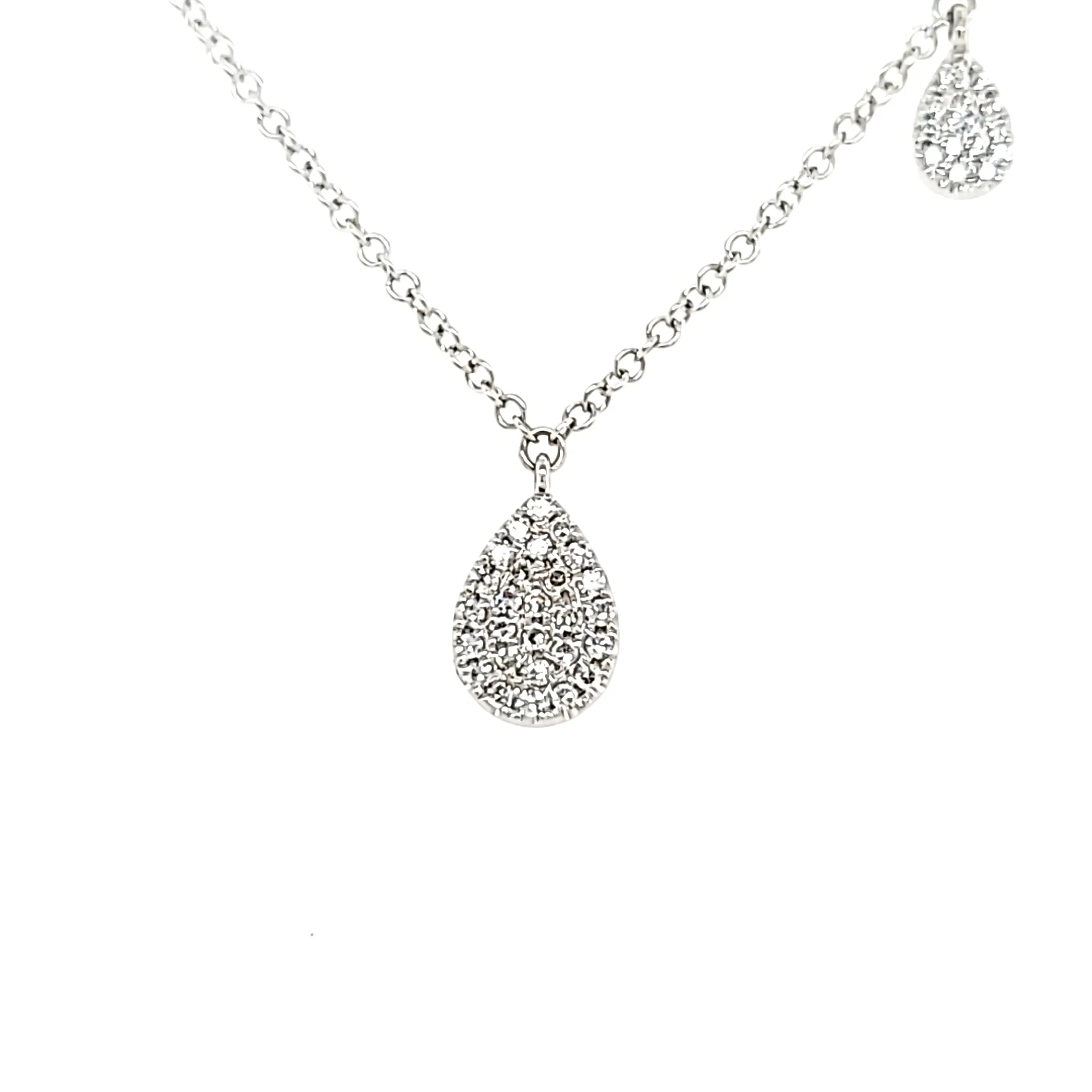 14k White Gold Asymmetrical Pear Diamond Dangle Necklace (I7145)