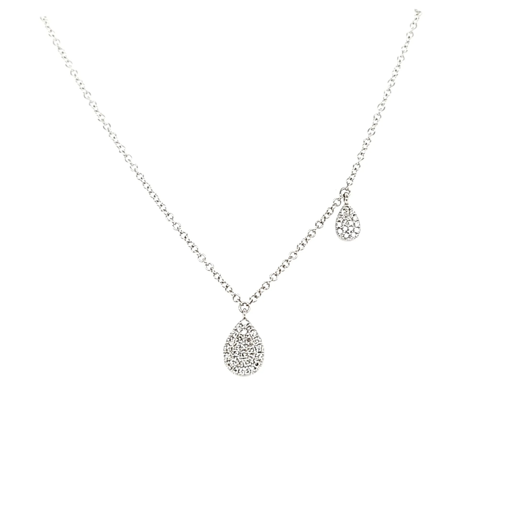14k White Gold Asymmetrical Pear Diamond Dangle Necklace (I7145)