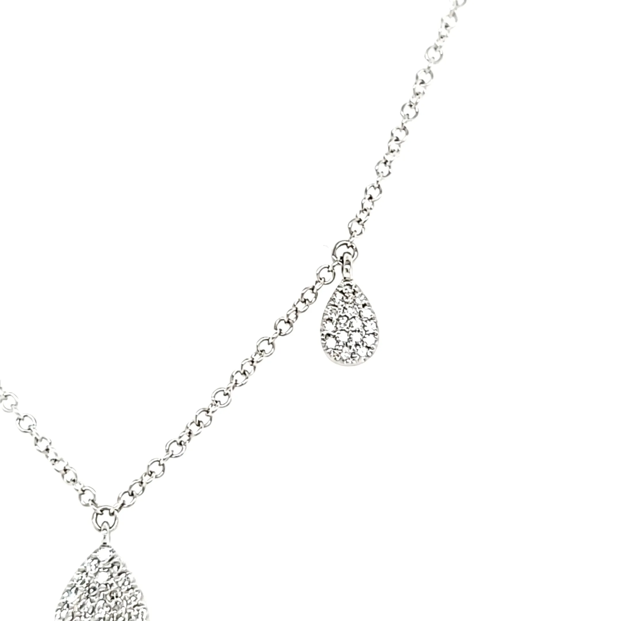 14k White Gold Asymmetrical Pear Diamond Dangle Necklace (I7145)