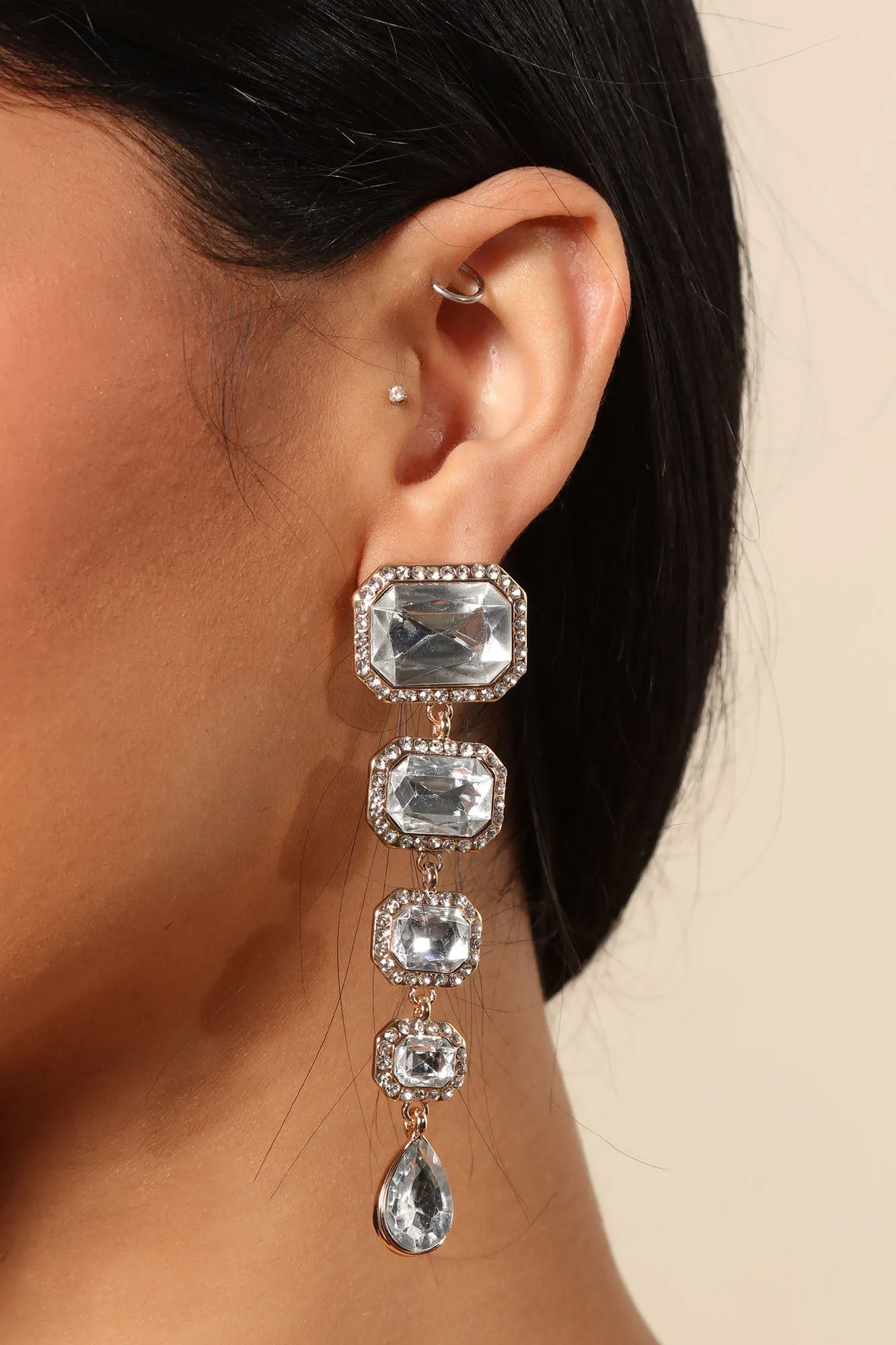 Always Glamorous Drop Earrings - Gold/Clear