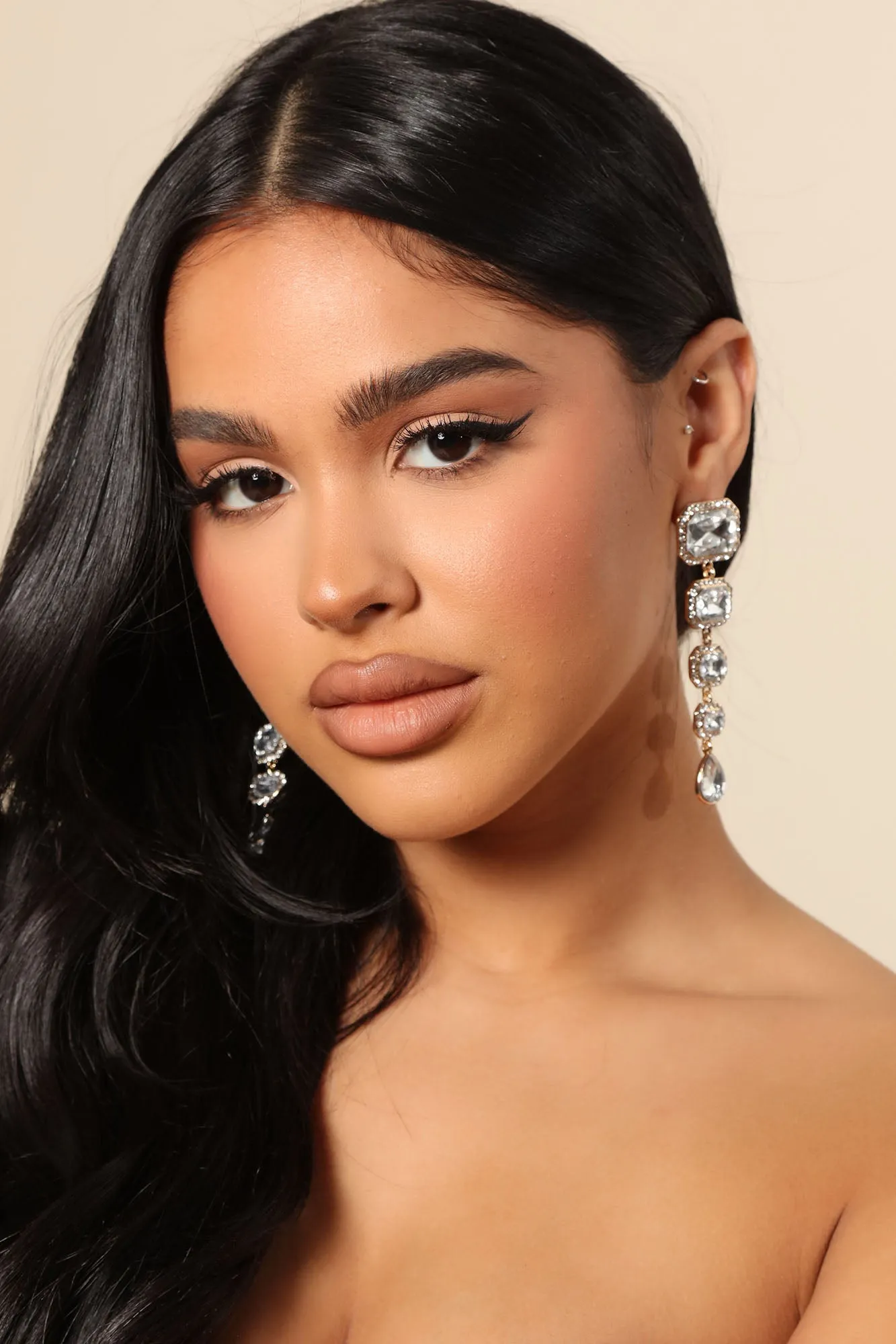 Always Glamorous Drop Earrings - Gold/Clear