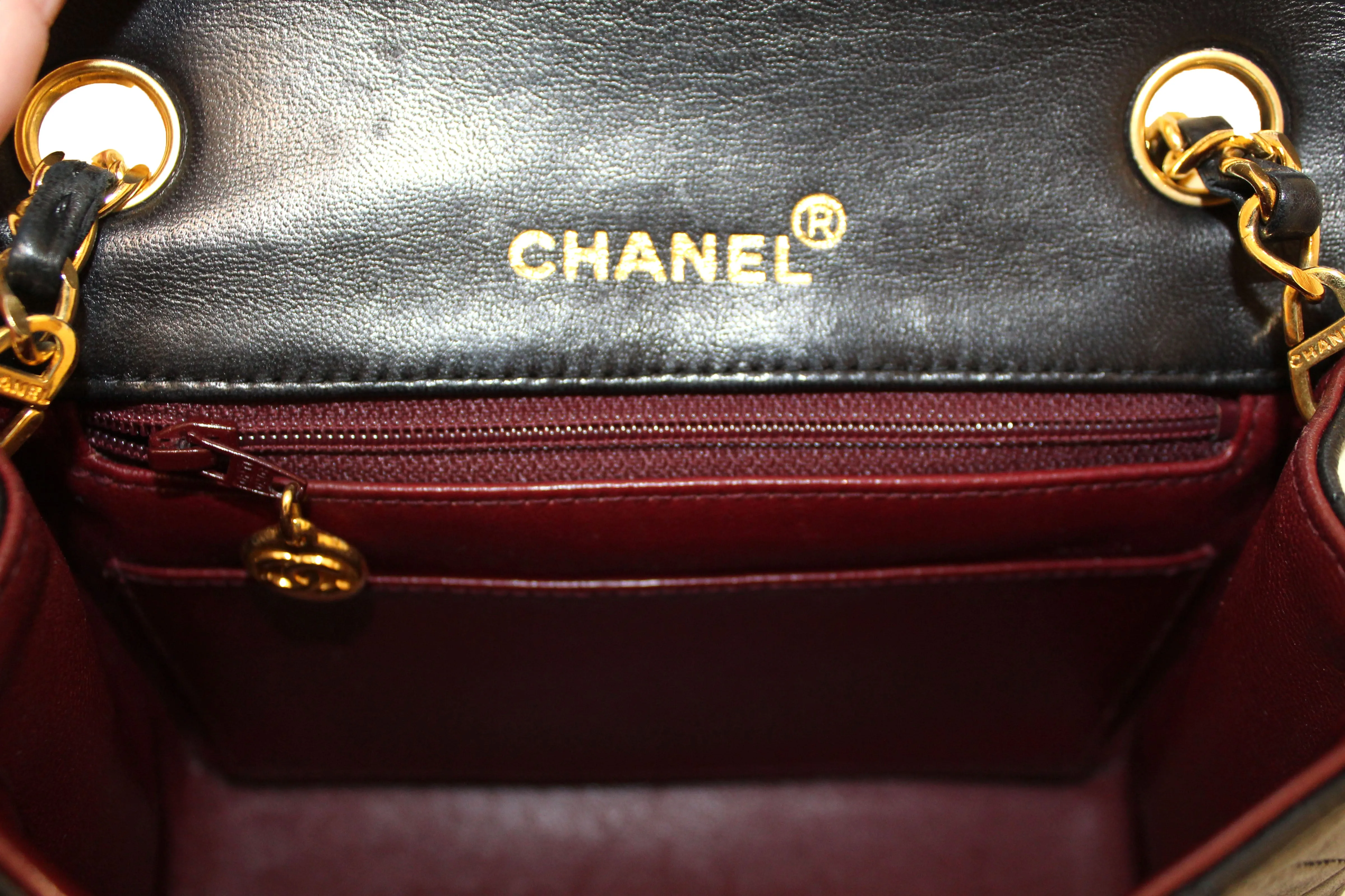 Authentic Chanel Vintage Black Quilted Lambskin Leather Classic Mini Square Flap Bag