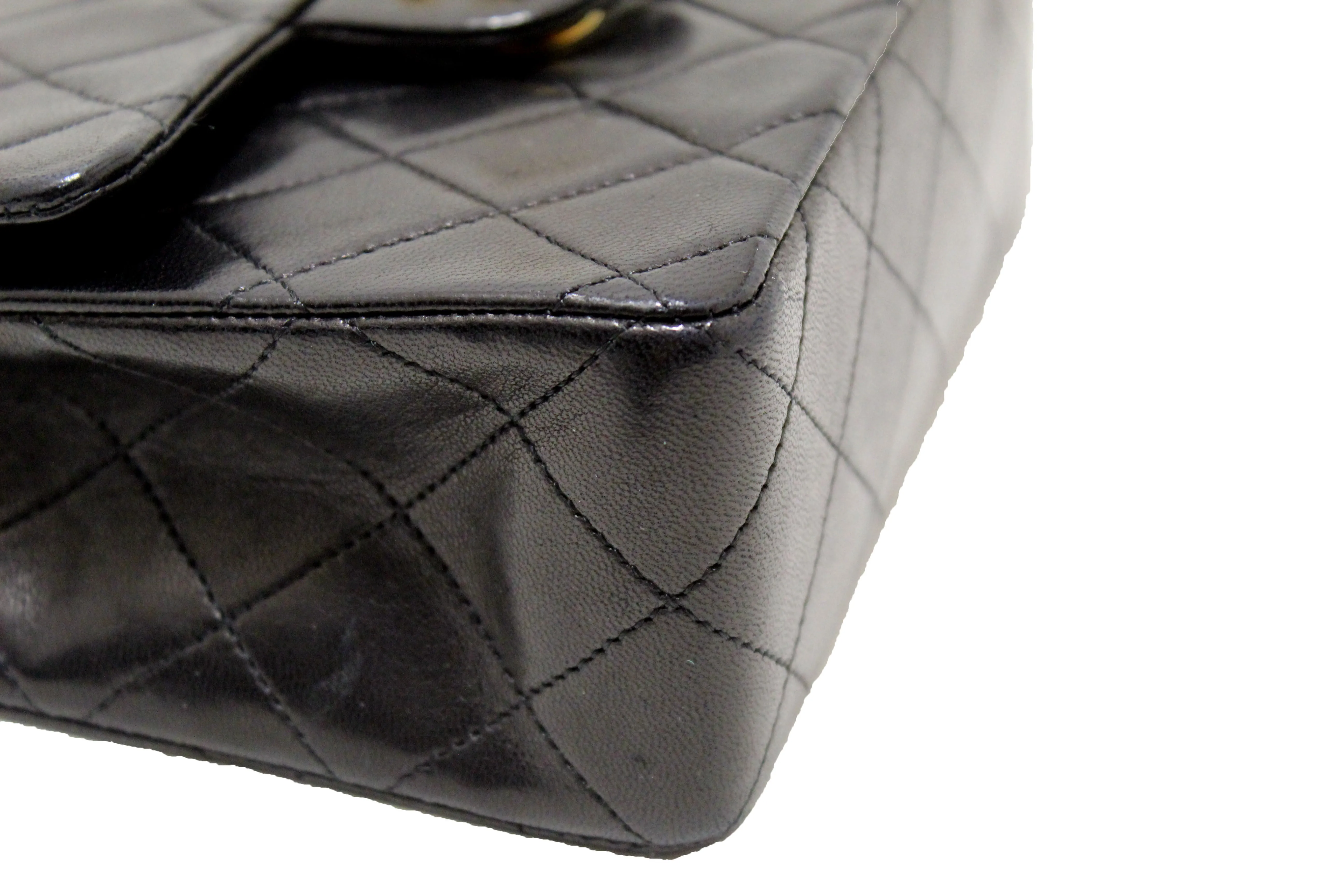 Authentic Chanel Vintage Black Quilted Lambskin Leather Classic Mini Square Flap Bag