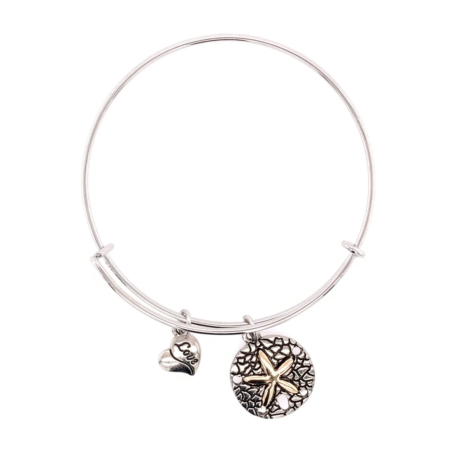 Bangle Bracelet Sand Dollar Charm, Silver