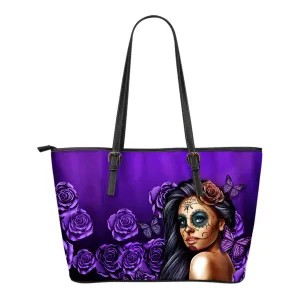 Beautiful Custom Calavera Purple Small Leather Tote