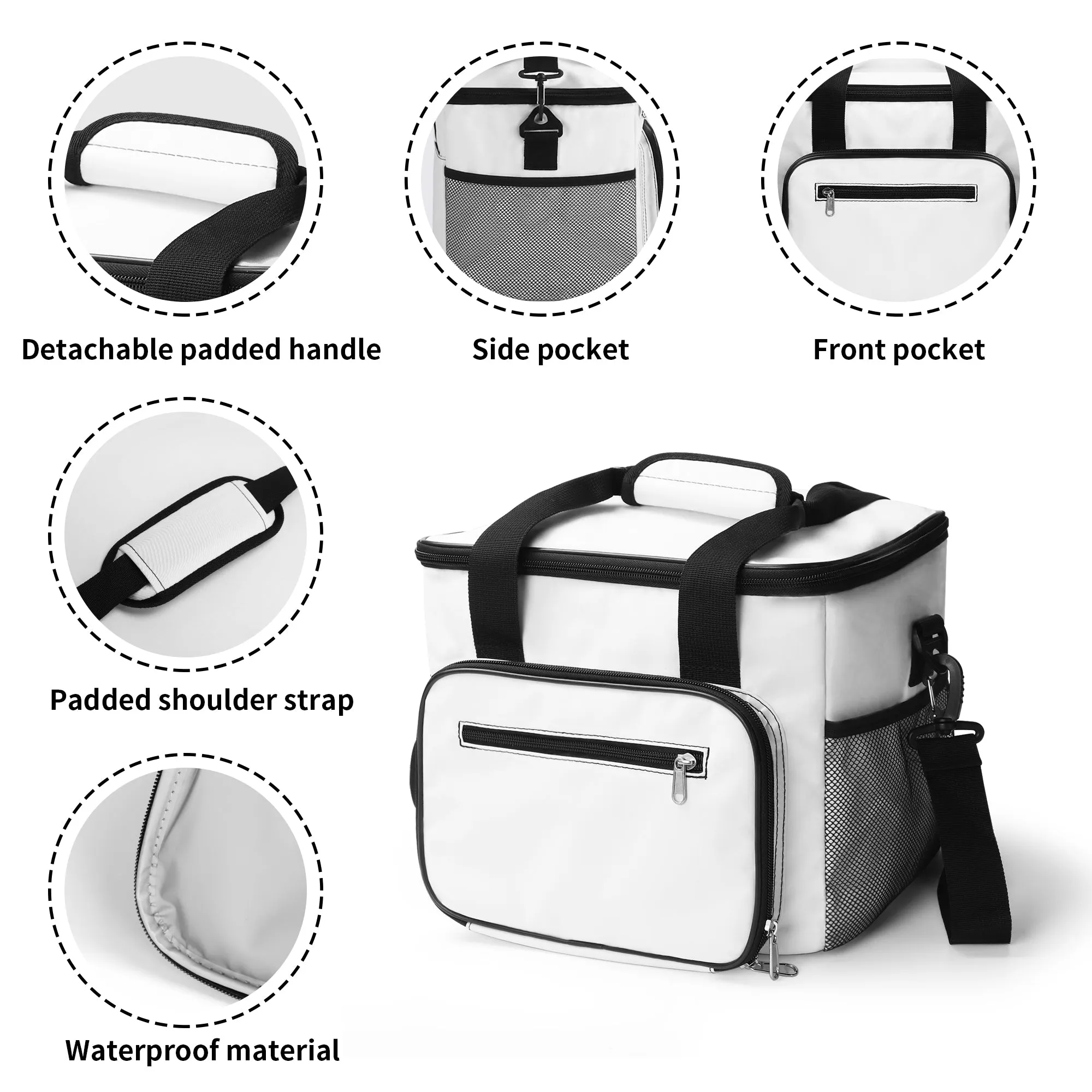 Black and White Bloom Insulated Leakproof Cooler Bag Lunch Box