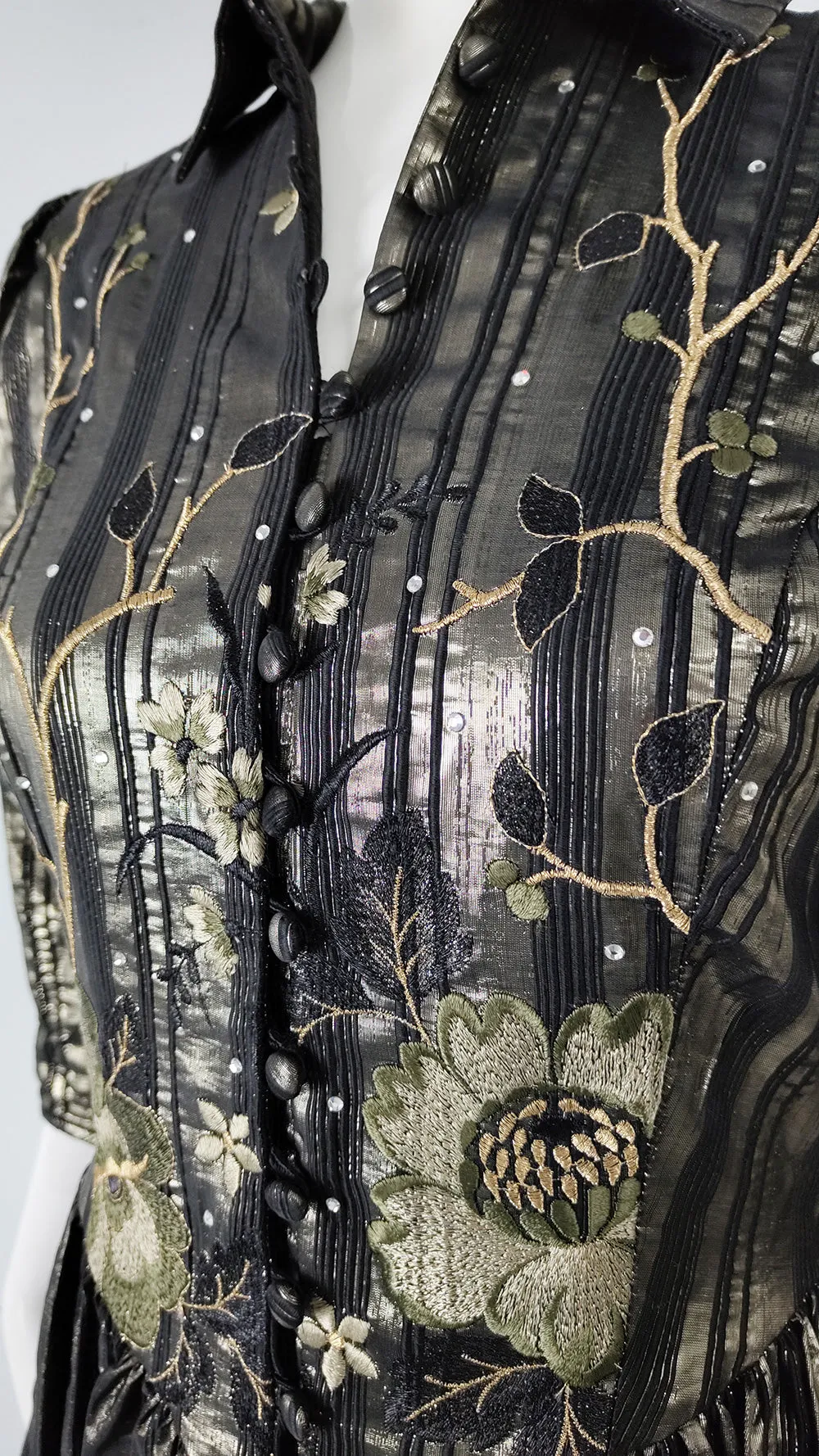 Caroline Charles Vintage Dark Gold Beaded Evening Dress, 1980s