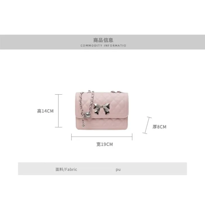 Chain Strap Bow Accent Quilted Faux Leather Flap Crossbody Bag