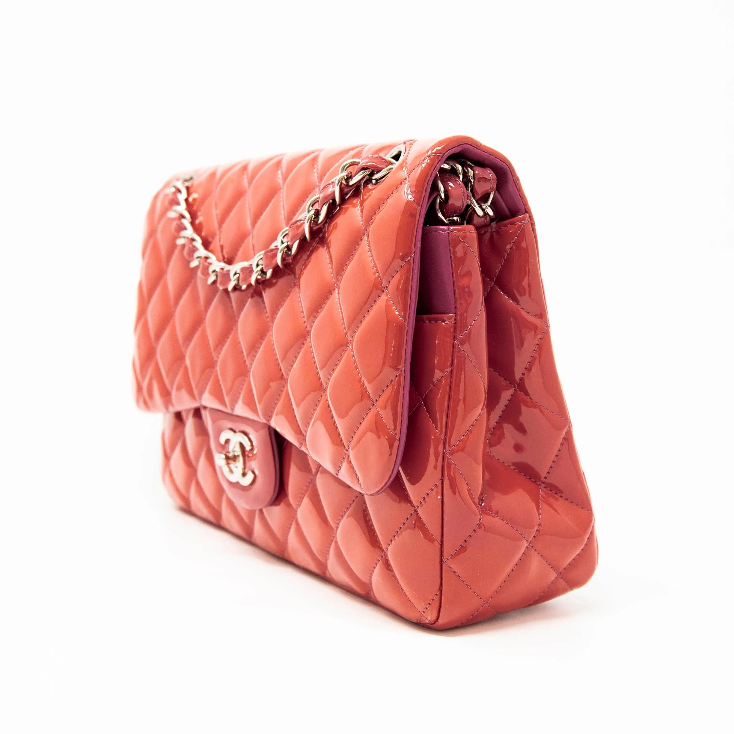 Chanel Pink Patent Classic Jumbo