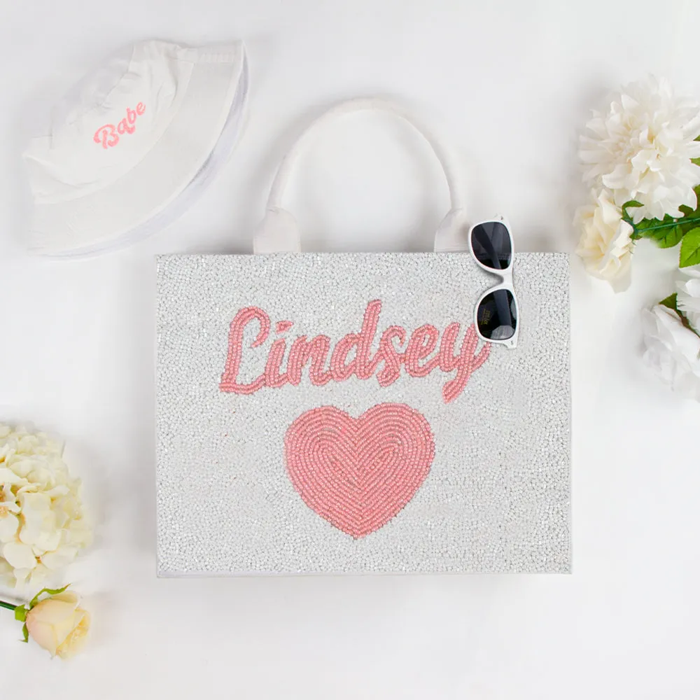 Custom Beaded Smiley Tote Bag