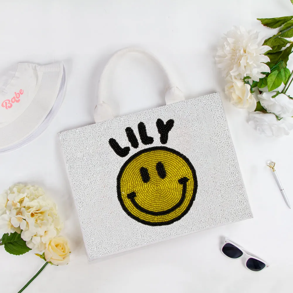 Custom Beaded Smiley Tote Bag