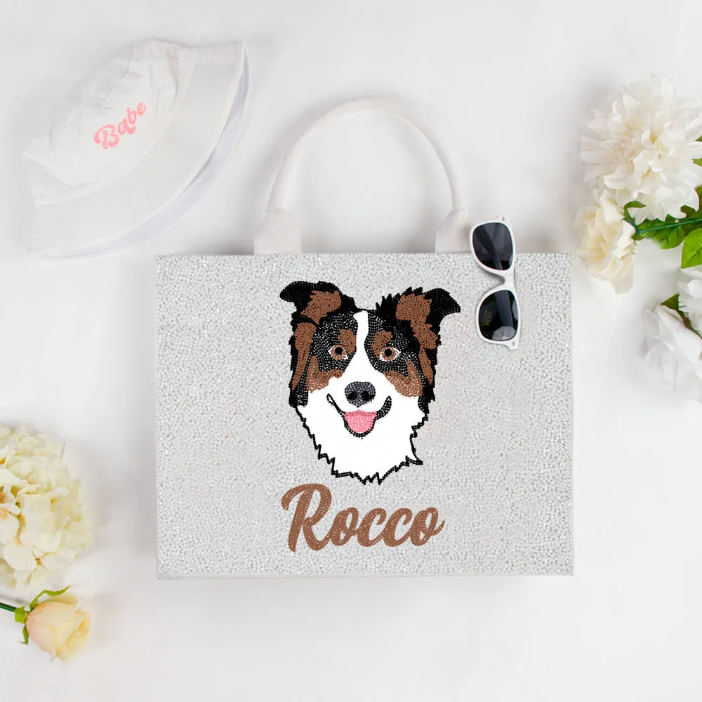 Custom Beaded Smiley Tote Bag