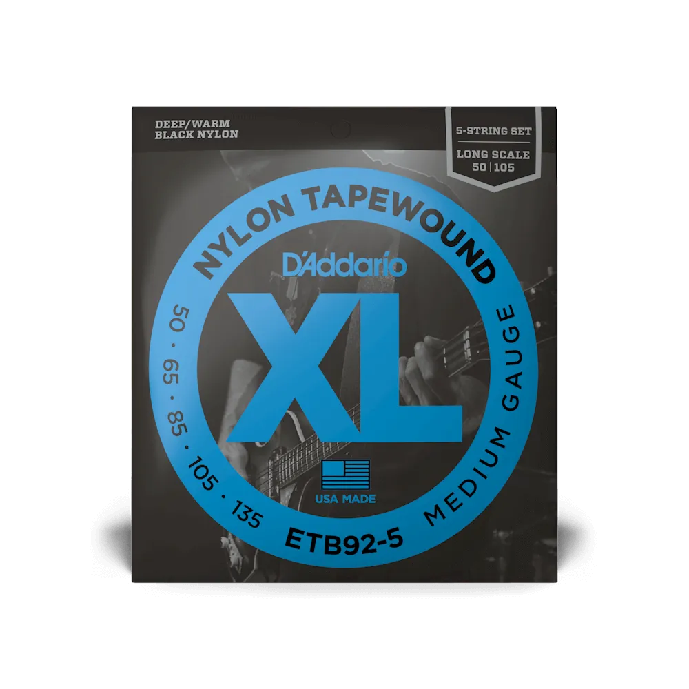 D'Addario Medium Black Nylon Tapewound 5 String Bass Set 50-135