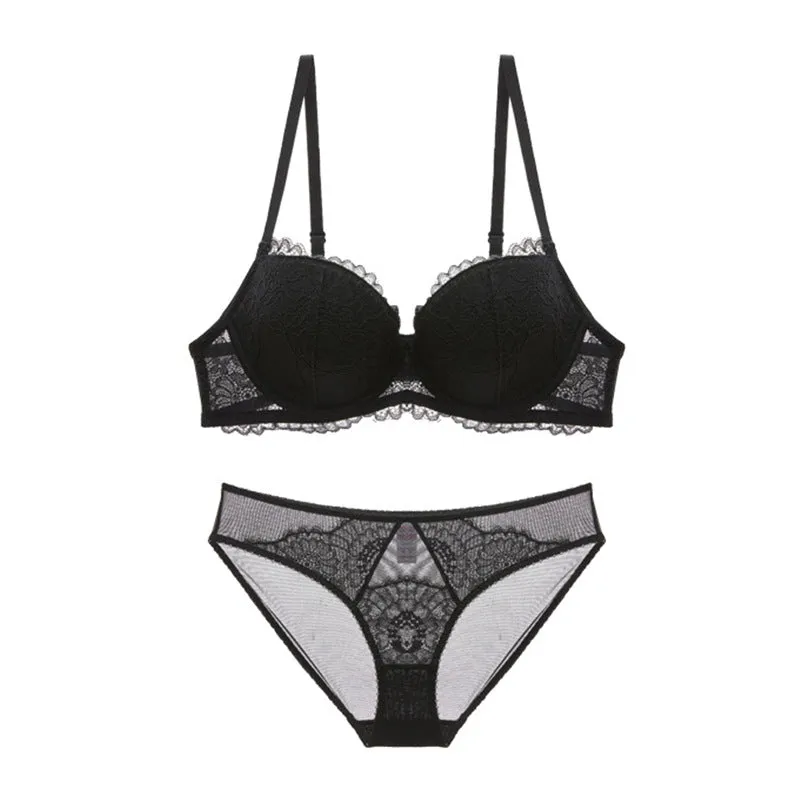 Eyelashes thin underwear sexy push-up steel ring lace girl big breasts large size thin pure lust bra set