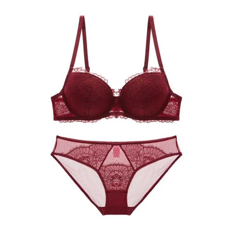 Eyelashes thin underwear sexy push-up steel ring lace girl big breasts large size thin pure lust bra set