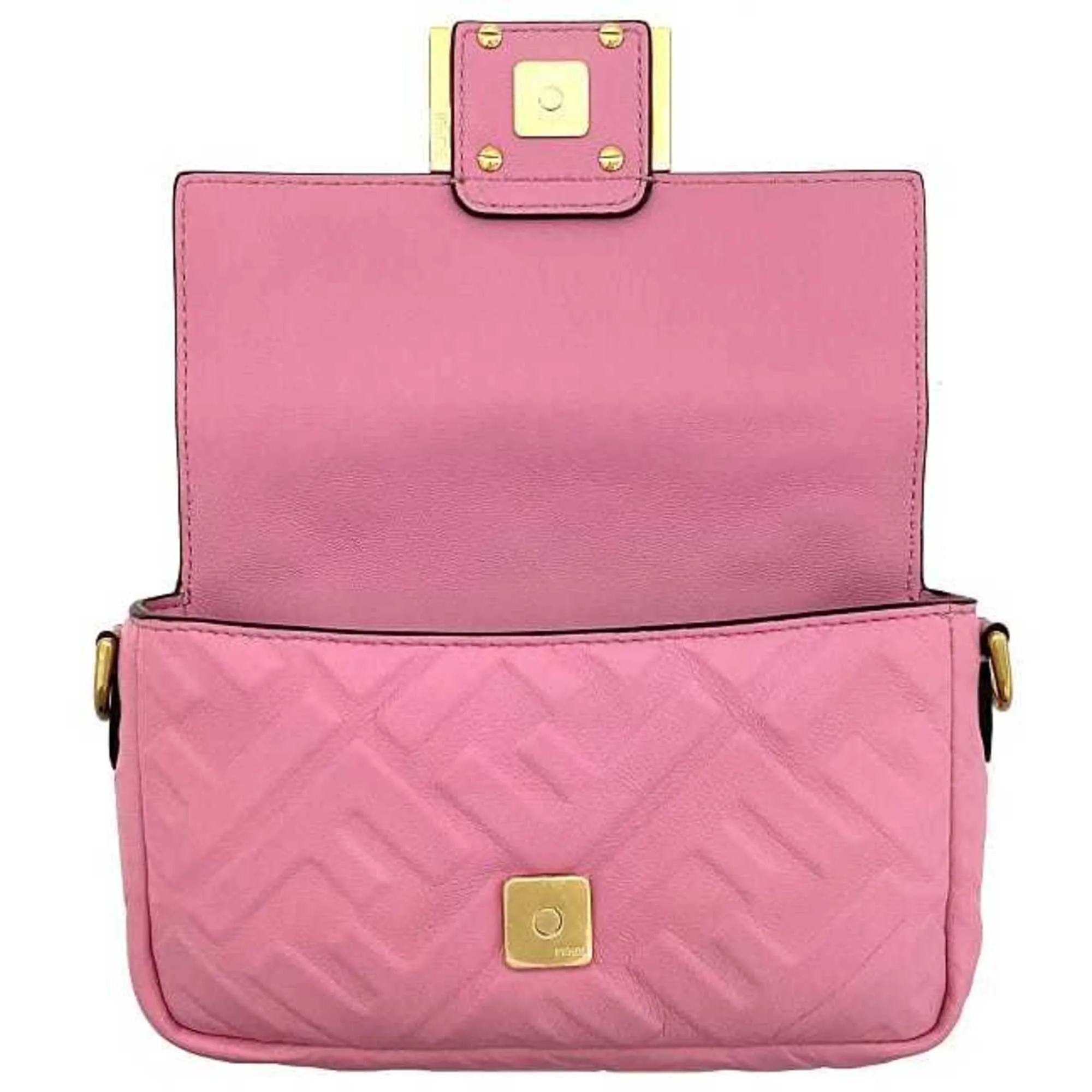 FENDI Baguette Small Pink Gold 8BS017 Leather GP  Shoulder Bag FF Embossed Ladies Chain