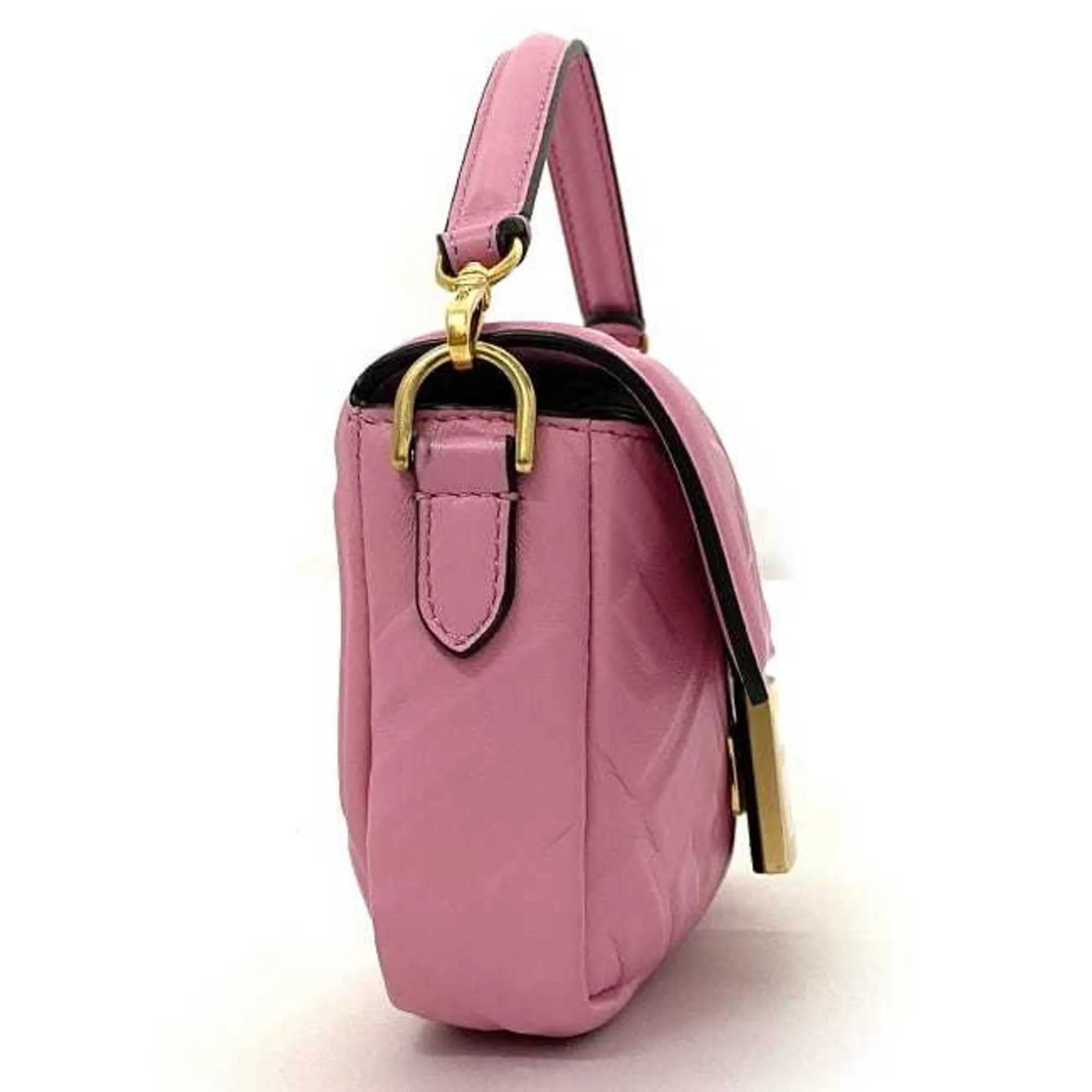 FENDI Baguette Small Pink Gold 8BS017 Leather GP  Shoulder Bag FF Embossed Ladies Chain
