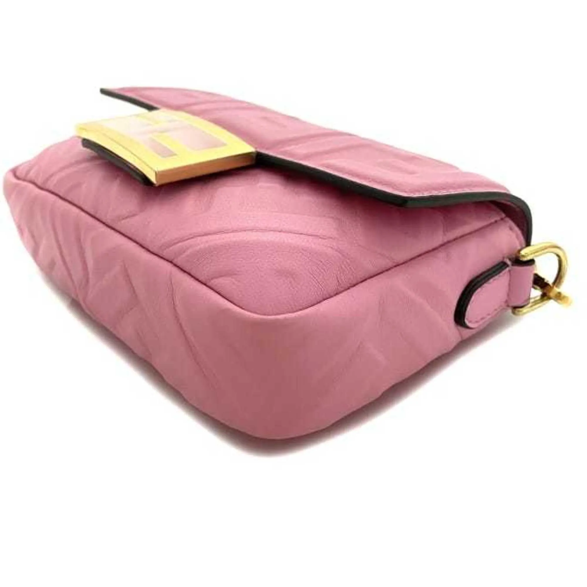 FENDI Baguette Small Pink Gold 8BS017 Leather GP  Shoulder Bag FF Embossed Ladies Chain