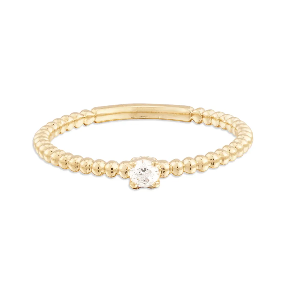 FJ0252 925 Sterling Silver Diamond Beaded Ring