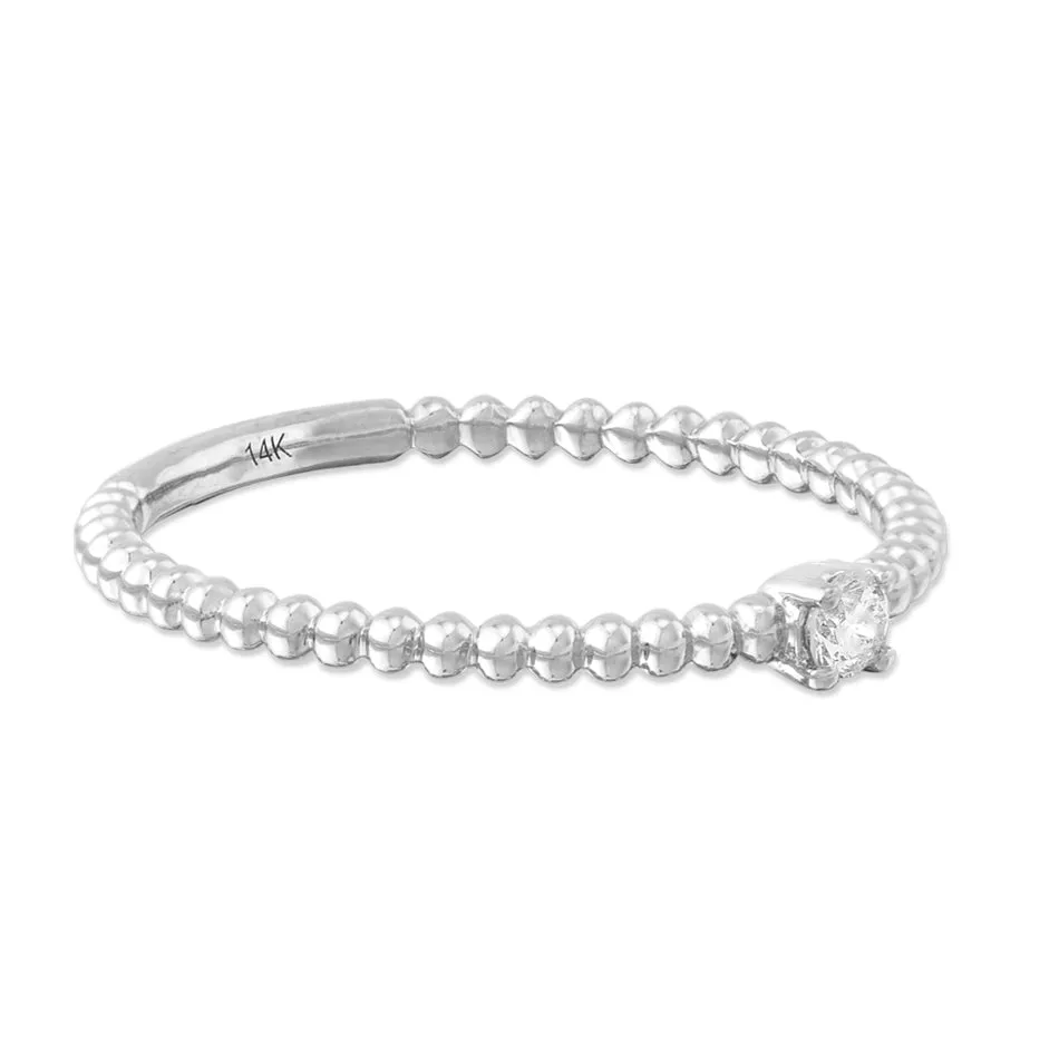 FJ0252 925 Sterling Silver Diamond Beaded Ring
