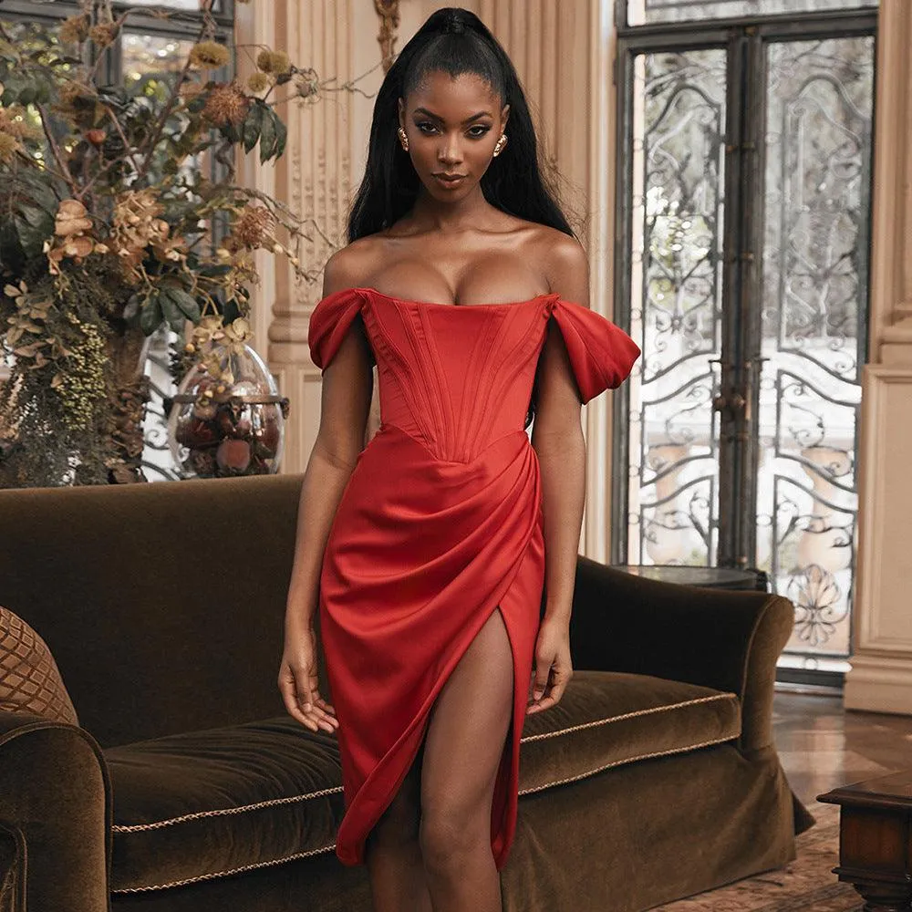 Glamorous Scarlet Off-Shoulder Dress