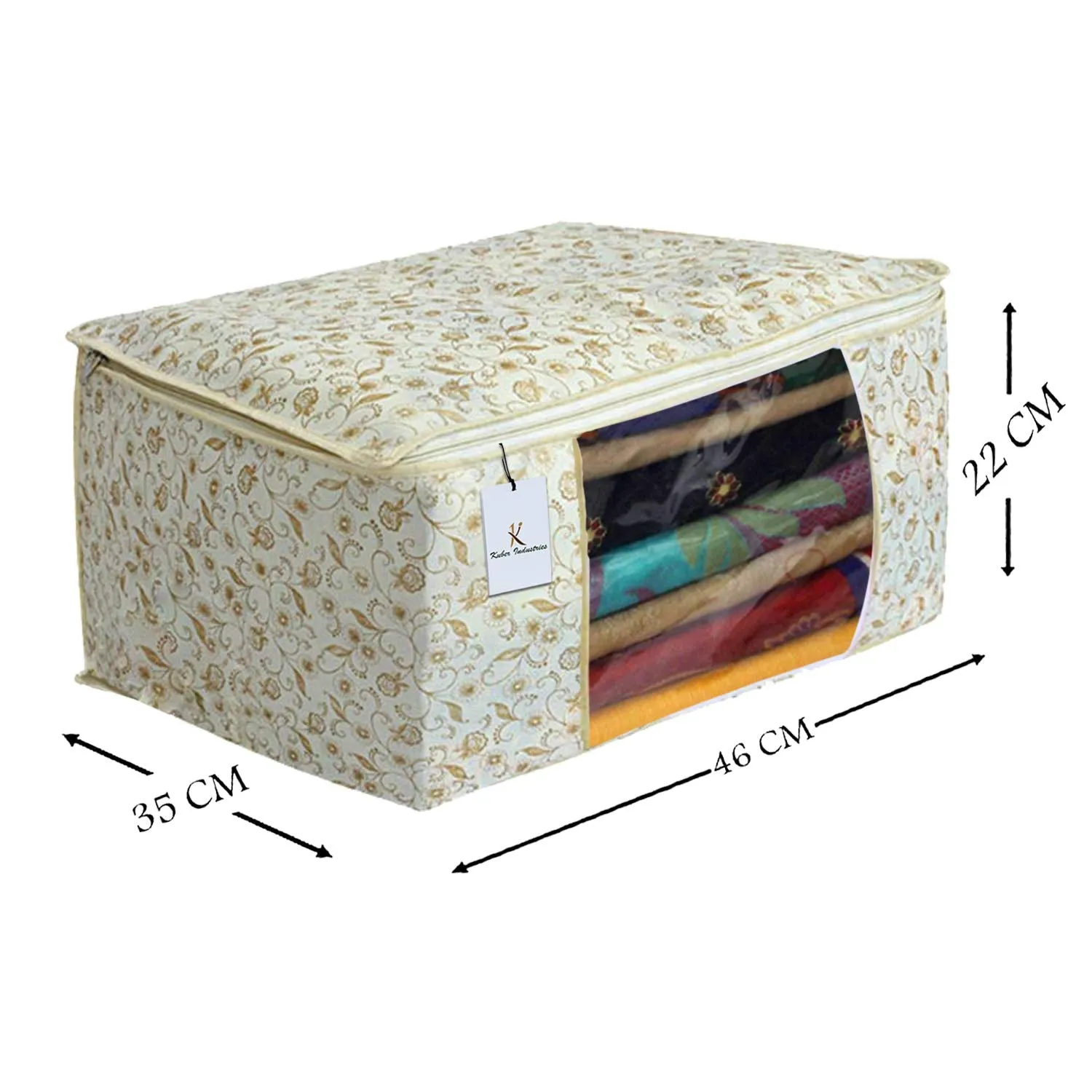 Kuber Industries Shining Metalic Print 9 Piece Non Woven Saree Cover Set, Brown