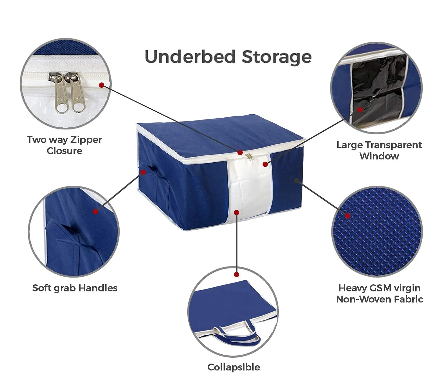 Kuber Industries Underbed Clothes Blankets Storage Bag With Tranasparent Window (Navy Blue)-HS_38_KUBMART21706