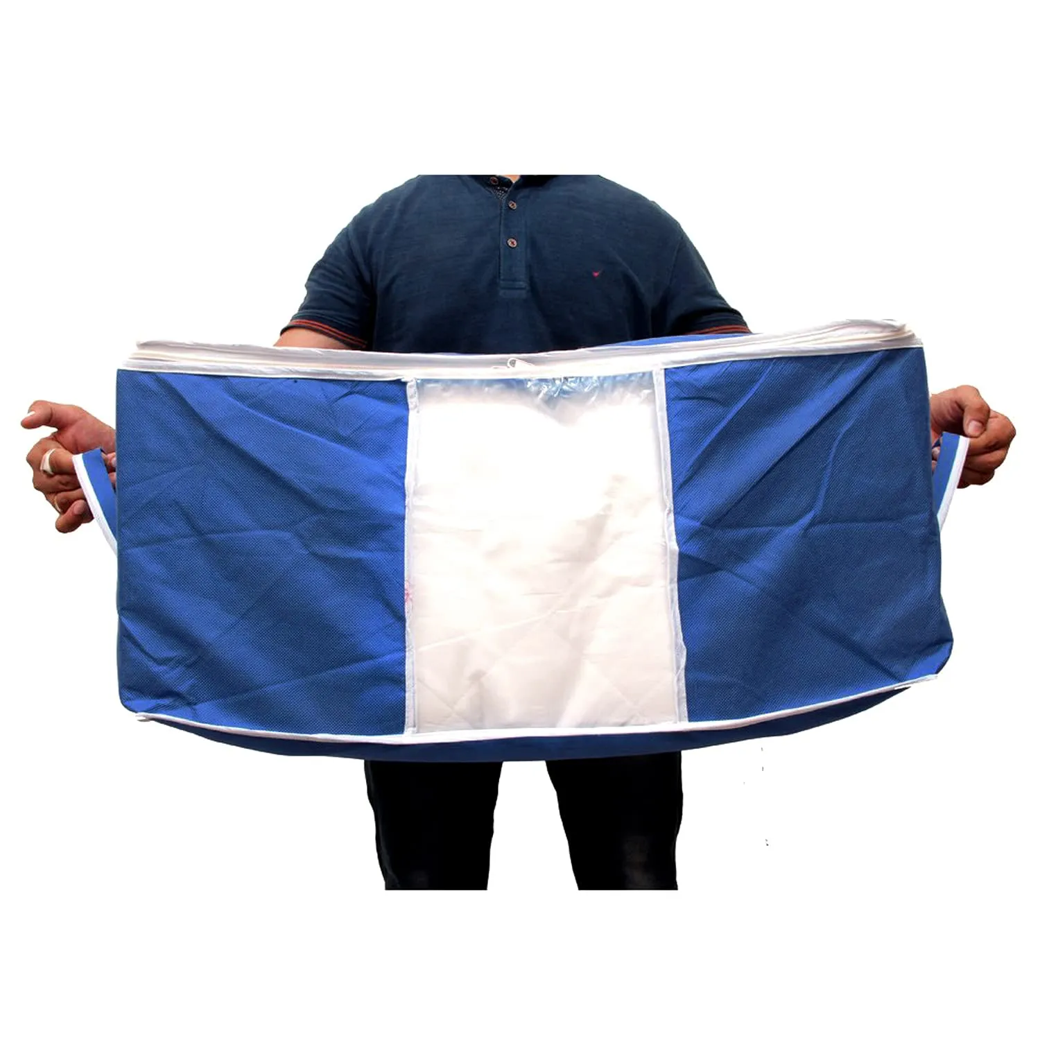 Kuber Industries Underbed Clothes Blankets Storage Bag With Tranasparent Window (Navy Blue)-HS_38_KUBMART21706