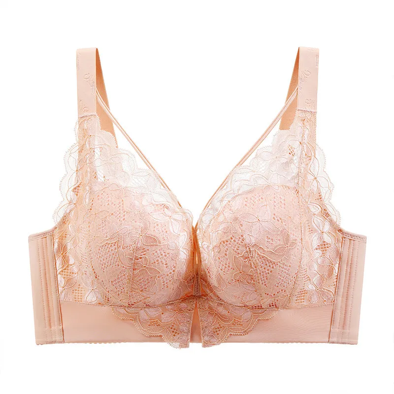 Large size thin full cup underwear women's no steel ring gathered adjustable bra sexy lace collection bra