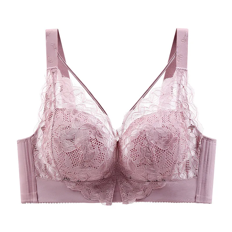 Large size thin full cup underwear women's no steel ring gathered adjustable bra sexy lace collection bra