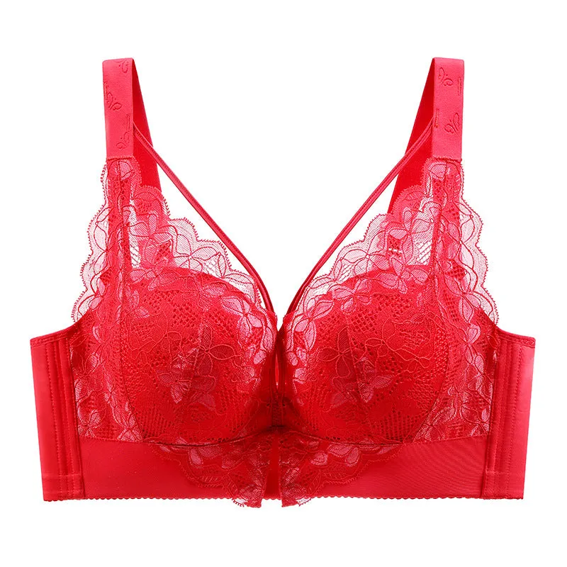 Large size thin full cup underwear women's no steel ring gathered adjustable bra sexy lace collection bra