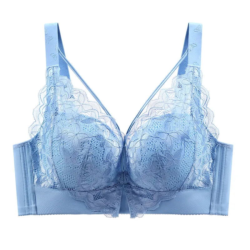 Large size thin full cup underwear women's no steel ring gathered adjustable bra sexy lace collection bra