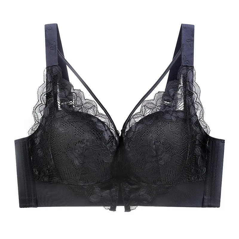 Large size thin full cup underwear women's no steel ring gathered adjustable bra sexy lace collection bra