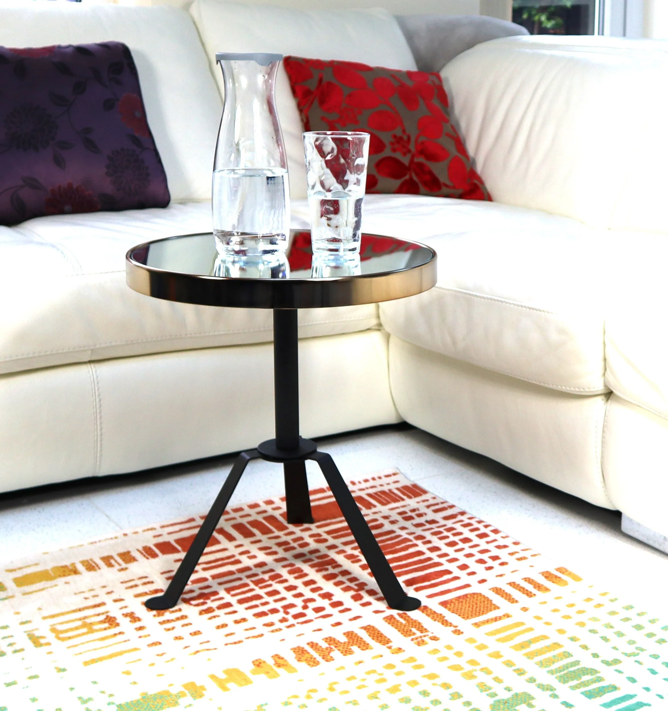 Leonardo Three Legged Side Table With Mirrored Top - Rose Gold/Black
