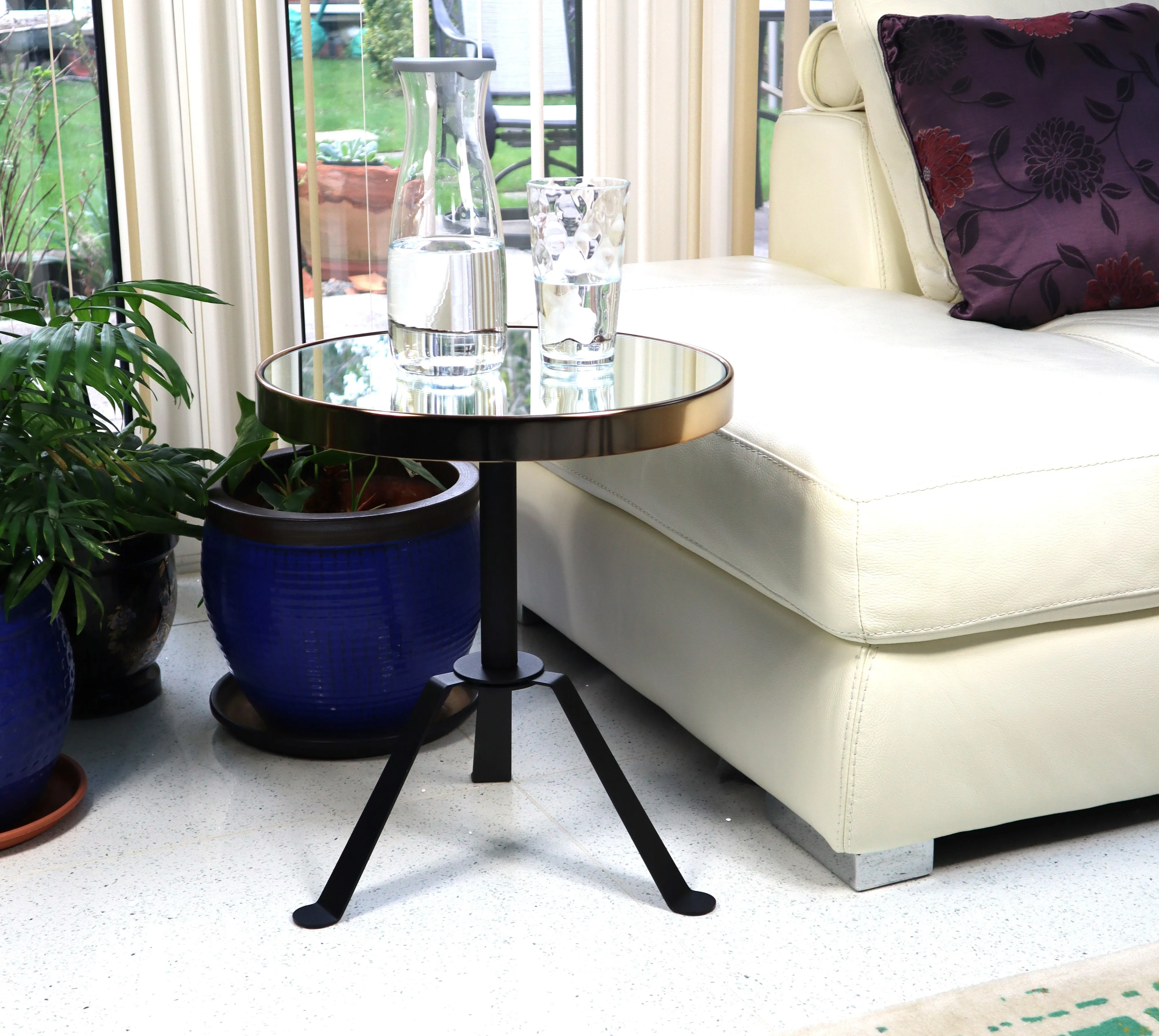 Leonardo Three Legged Side Table With Mirrored Top - Rose Gold/Black