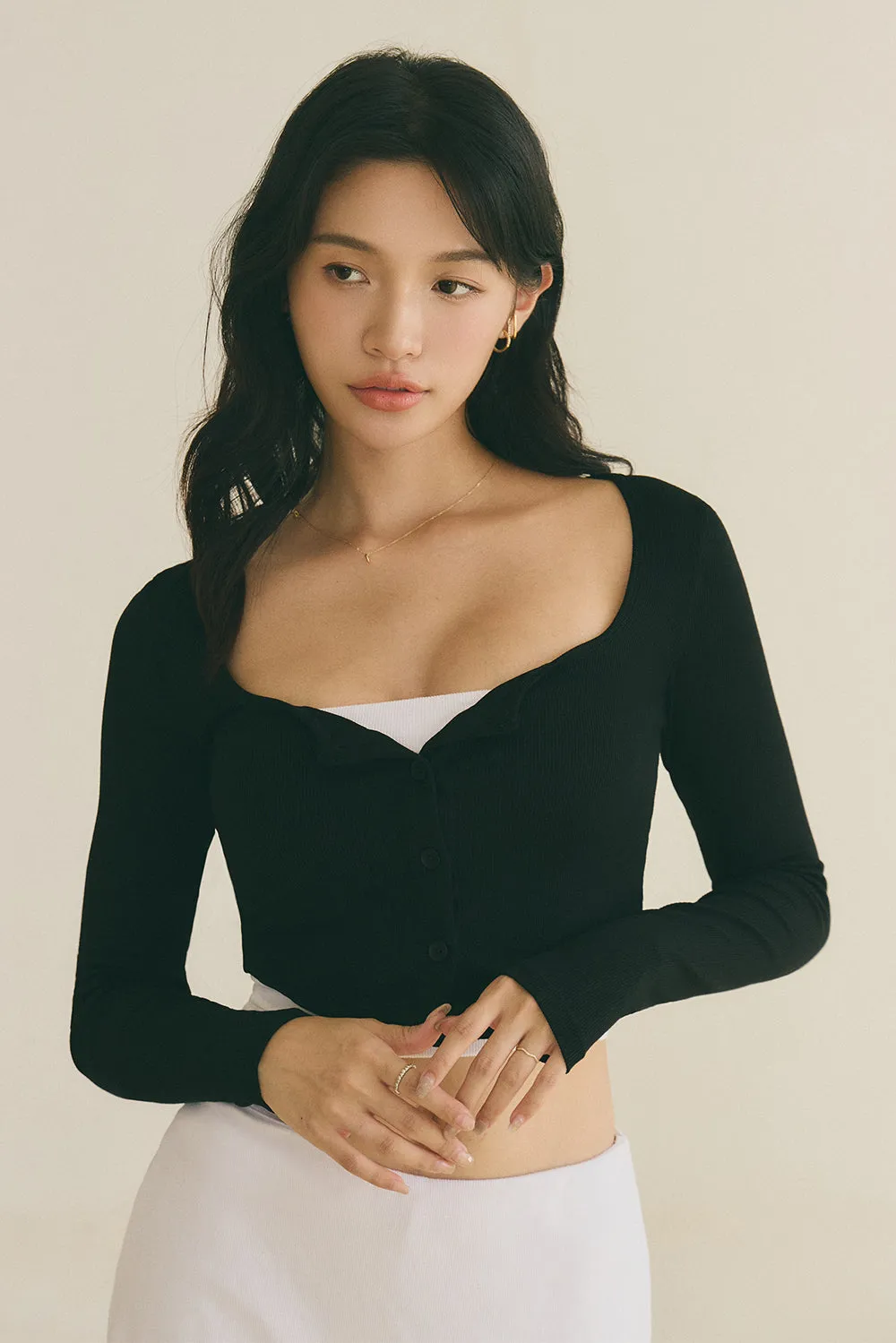 一見鍾情羅紋方領上衣<br>Elegant Rib Knit Square Neck Crop Top