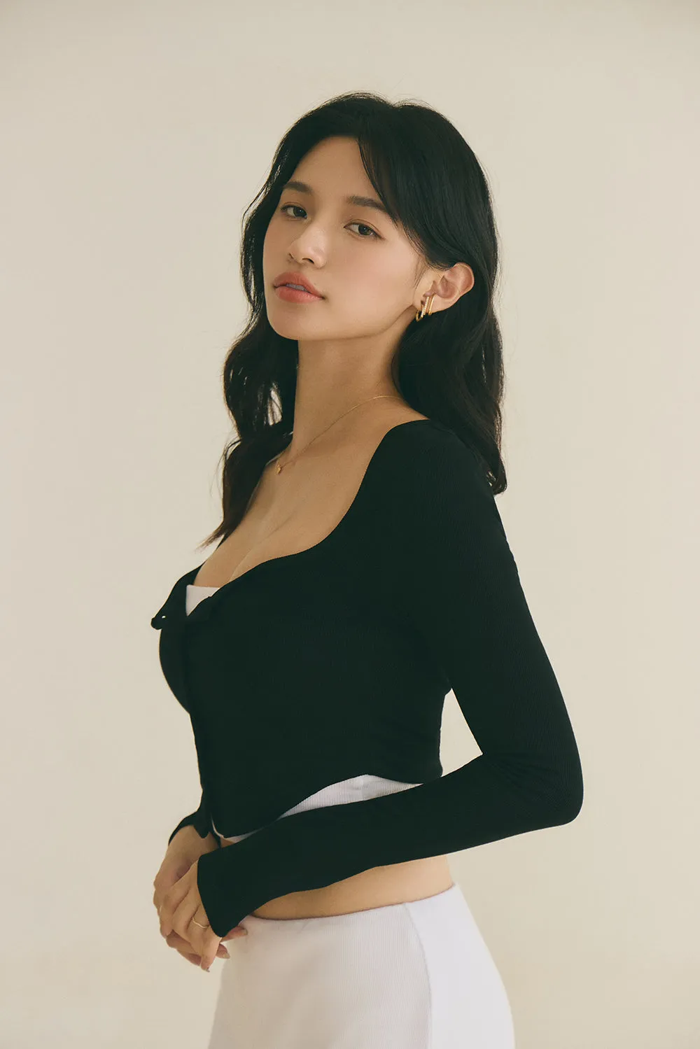 一見鍾情羅紋方領上衣<br>Elegant Rib Knit Square Neck Crop Top