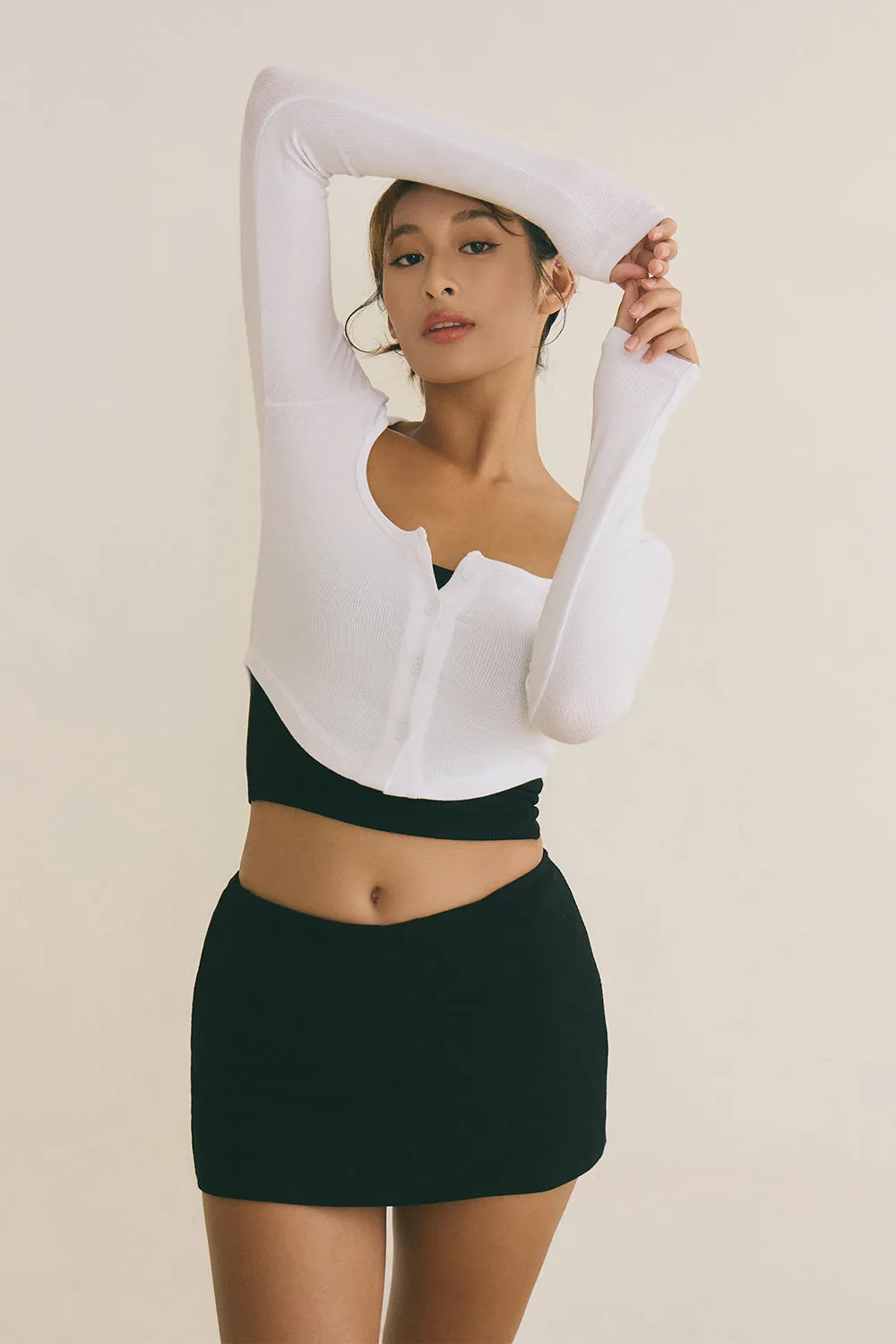 一見鍾情羅紋方領上衣<br>Elegant Rib Knit Square Neck Crop Top
