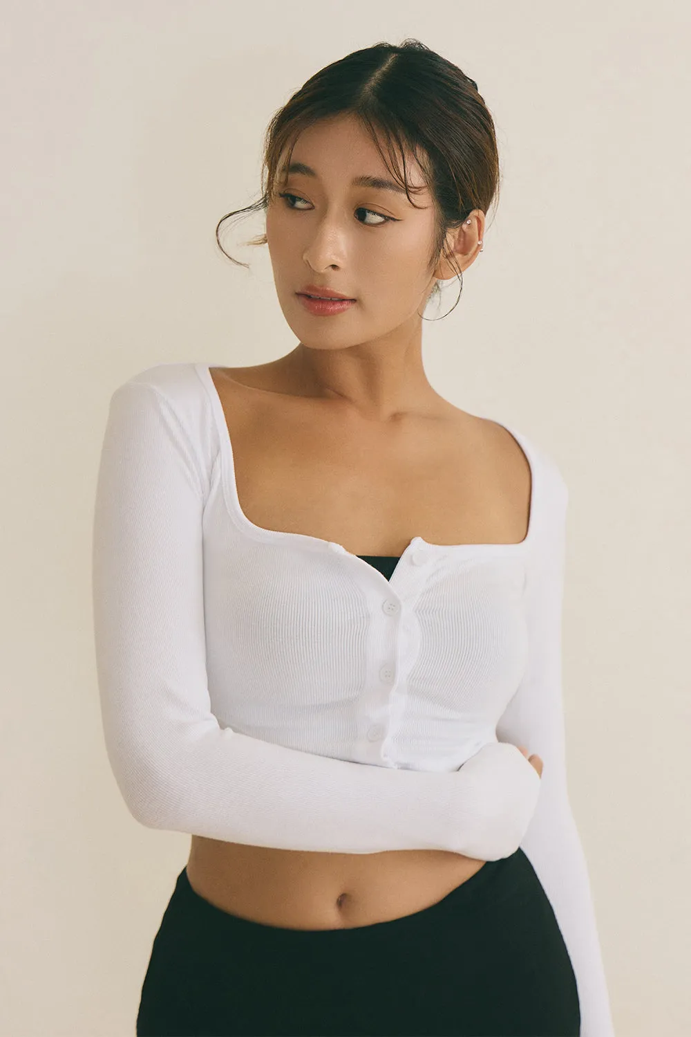 一見鍾情羅紋方領上衣<br>Elegant Rib Knit Square Neck Crop Top