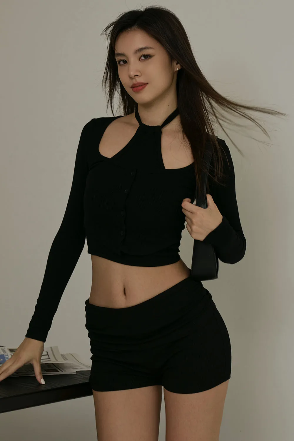 一見鍾情羅紋方領上衣<br>Elegant Rib Knit Square Neck Crop Top