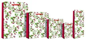 Merry Christmas Holly Gift Bag 33 x 26 x 14cm - Foiled Red Berries Large Deluxe