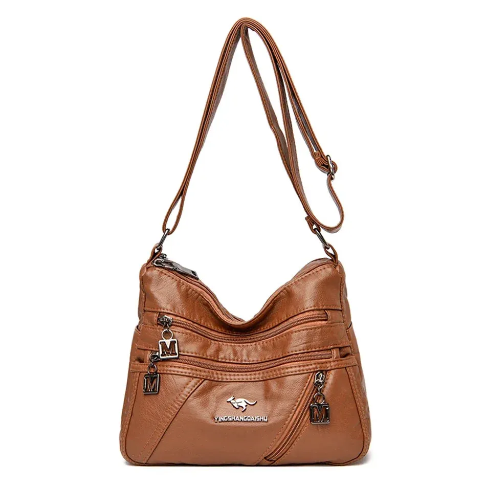 Multi-Pocket Soft Leather Shoulder Bag – Versatile Crossbody Handbag