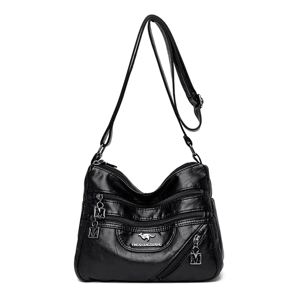 Multi-Pocket Soft Leather Shoulder Bag – Versatile Crossbody Handbag