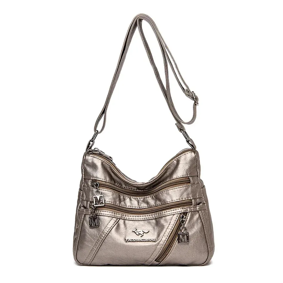 Multi-Pocket Soft Leather Shoulder Bag – Versatile Crossbody Handbag