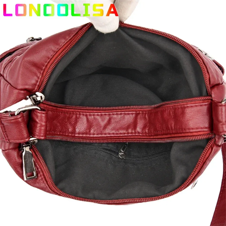 Multi-Pocket Soft Leather Shoulder Bag – Versatile Crossbody Handbag