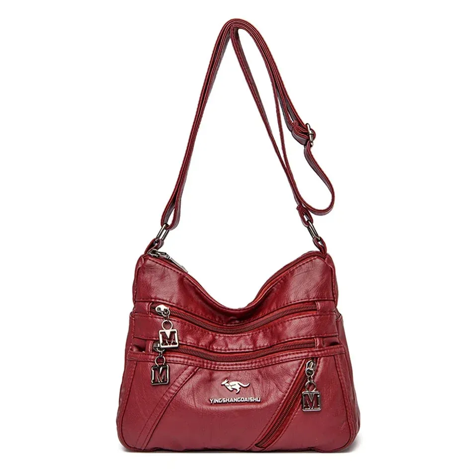 Multi-Pocket Soft Leather Shoulder Bag – Versatile Crossbody Handbag