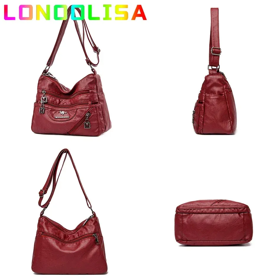 Multi-Pocket Soft Leather Shoulder Bag – Versatile Crossbody Handbag